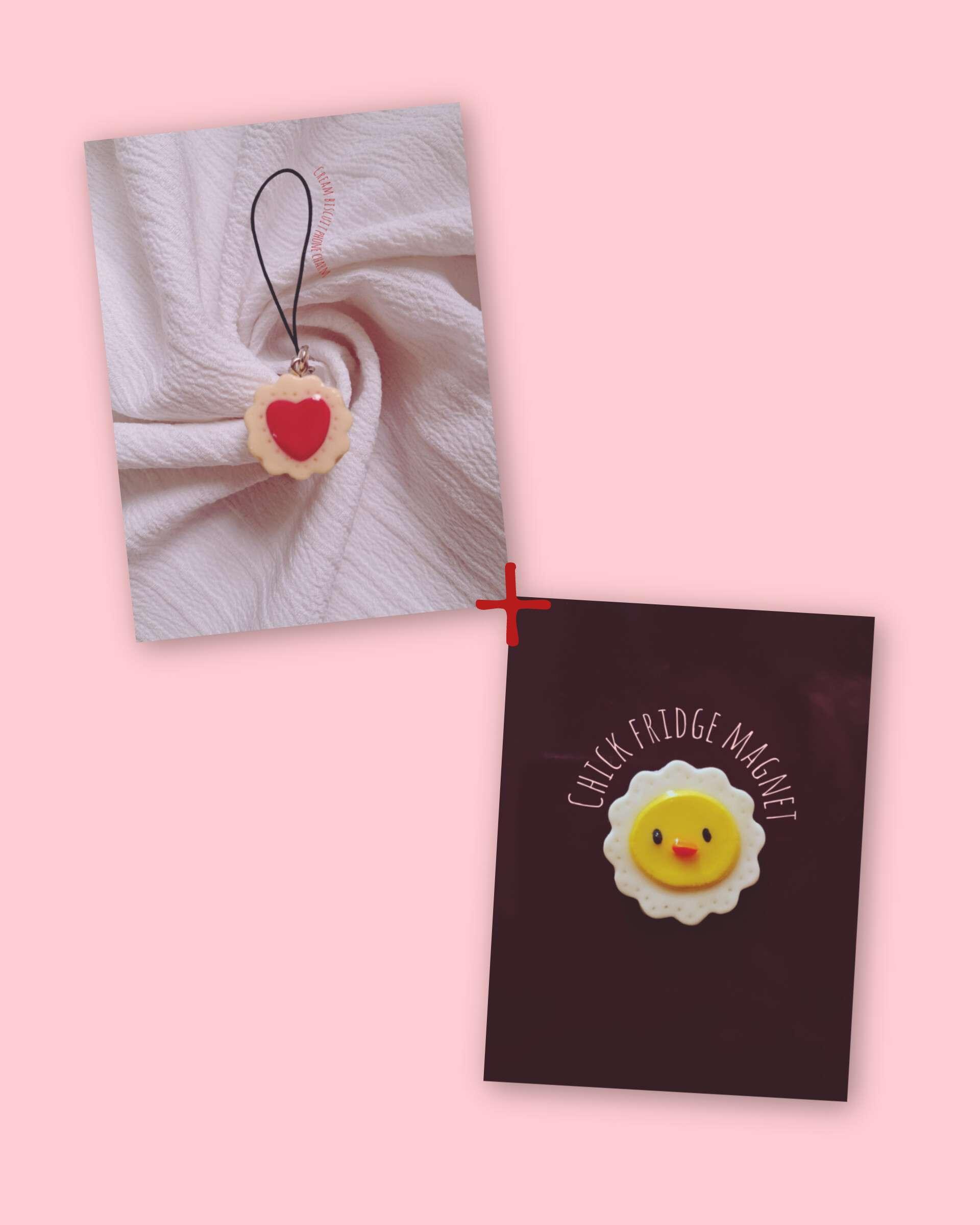 1 Love-Filled cream biscuit phone charm+ 1 chick fridge magnet - Image 1