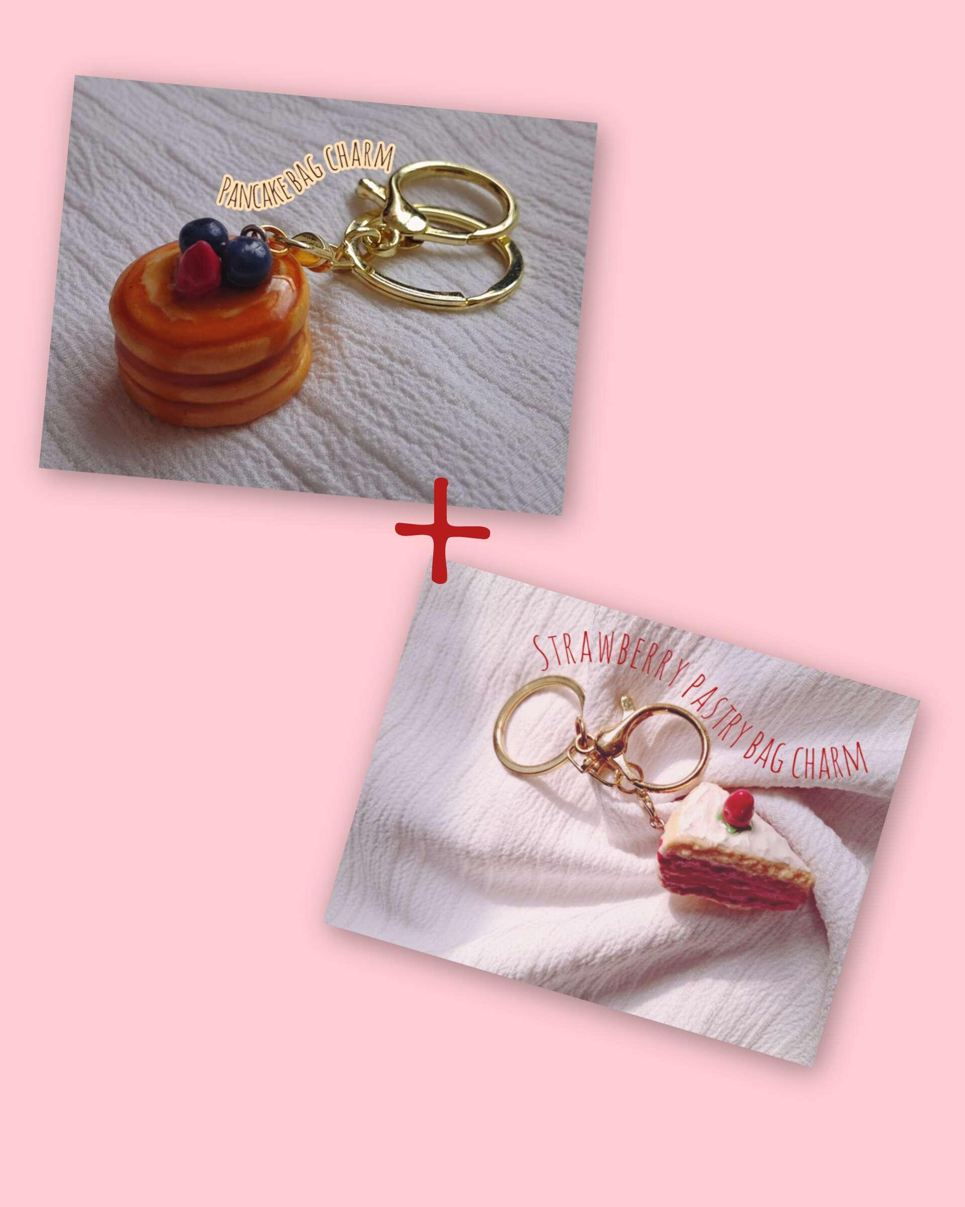 1 pancake bag charm+1 strawberry pastry bag charm - Image 1