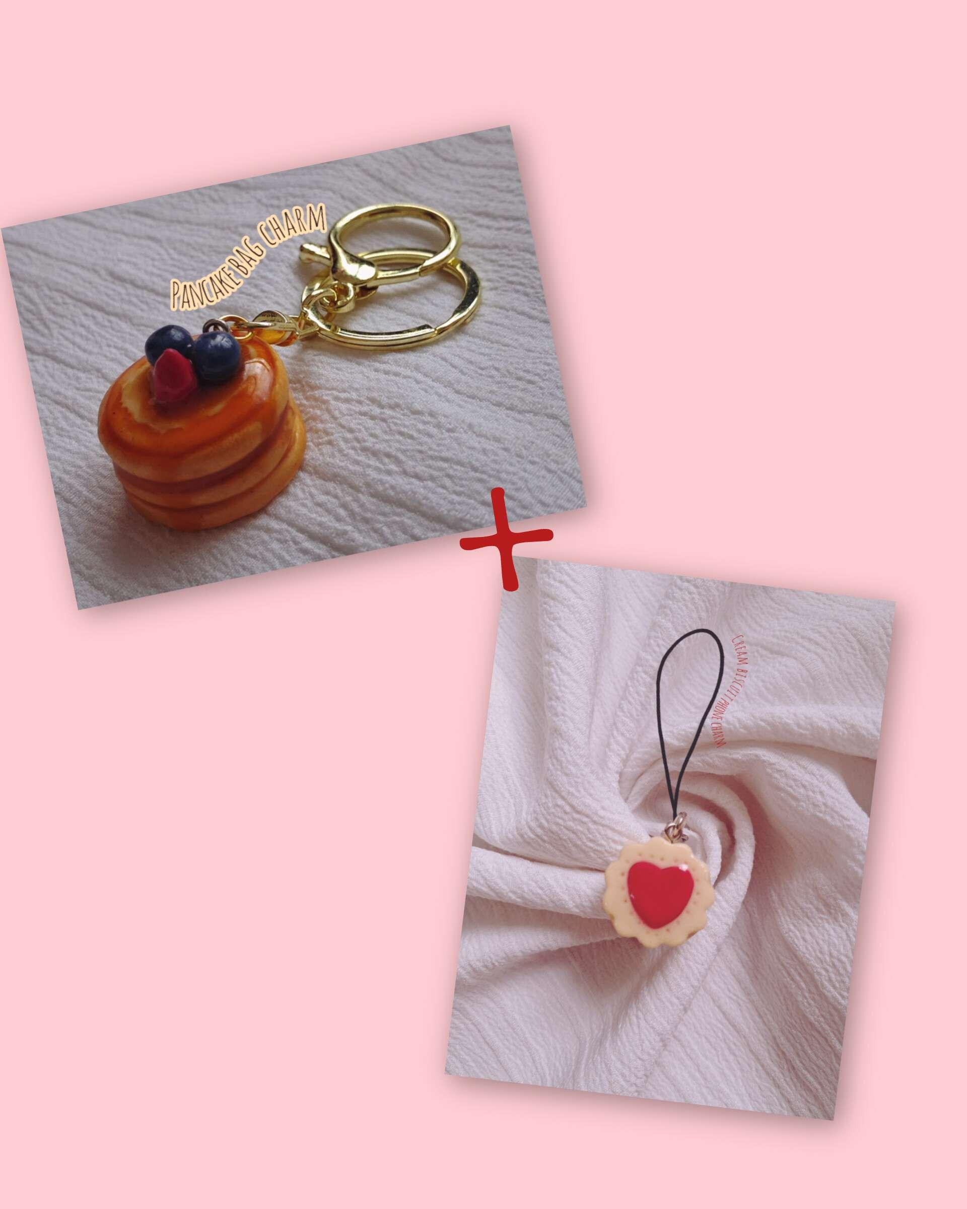 1 pancake bag charm+1 Love-Filled cream biscuit phone charm - Image 1