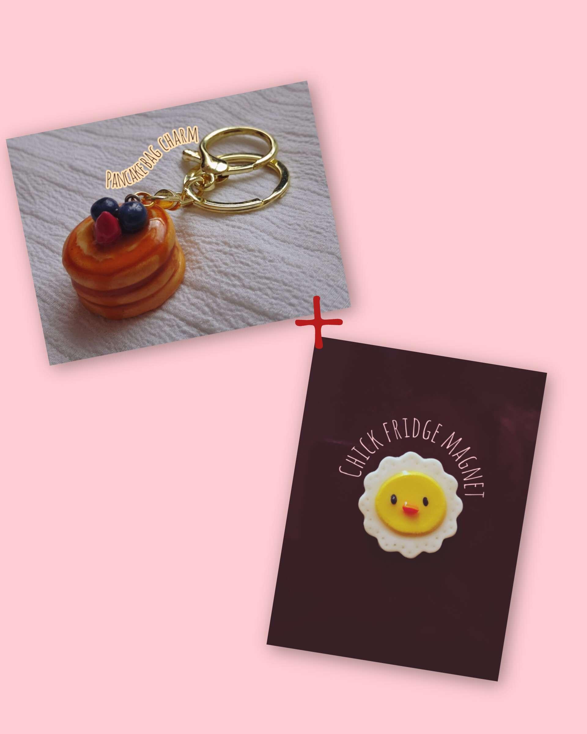 1 pancake bag charm +1 chick fridge magnet - Image 1